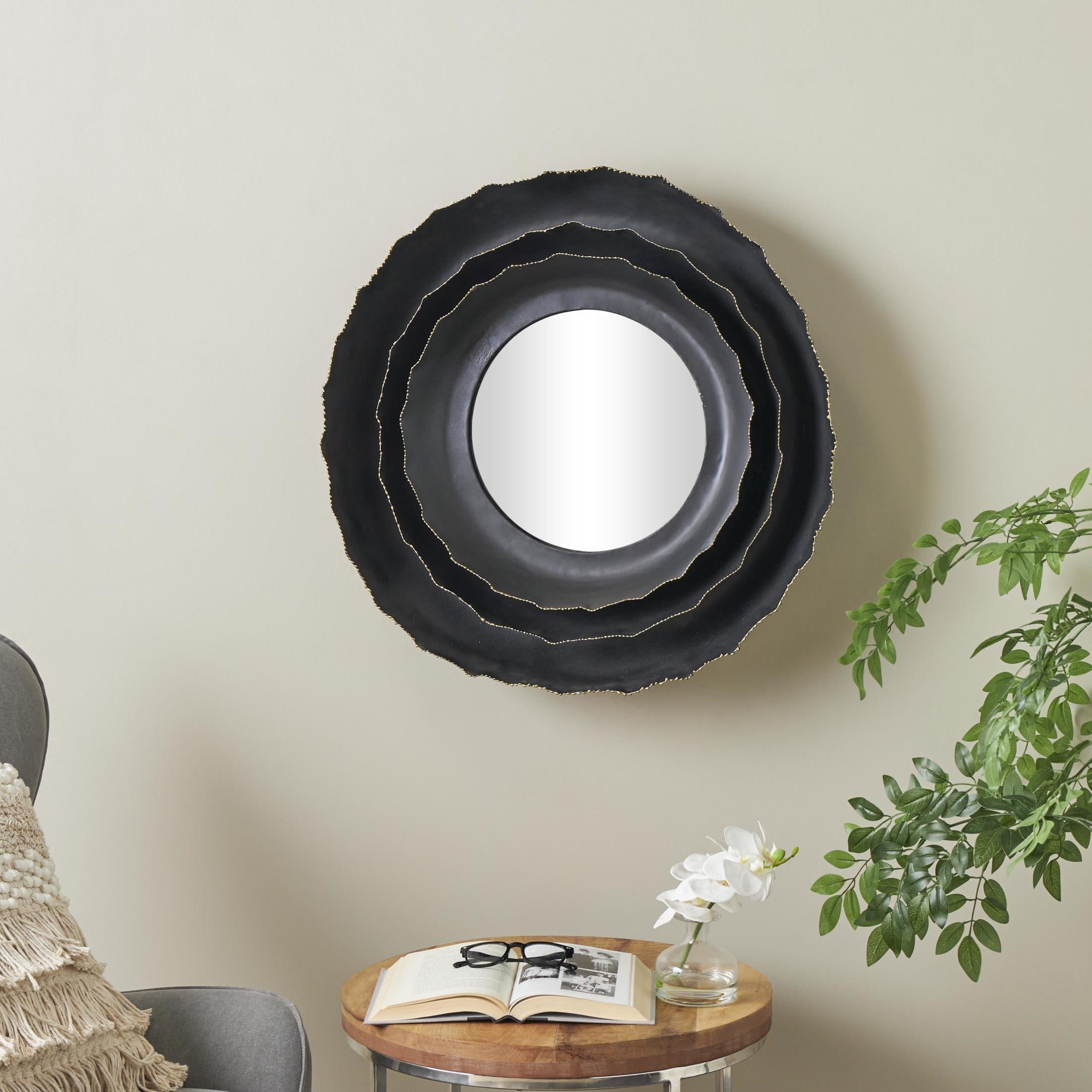 DecMode 27" x 27" Black Layered Frame Floral Wall Mirror with Layered Floral Frame