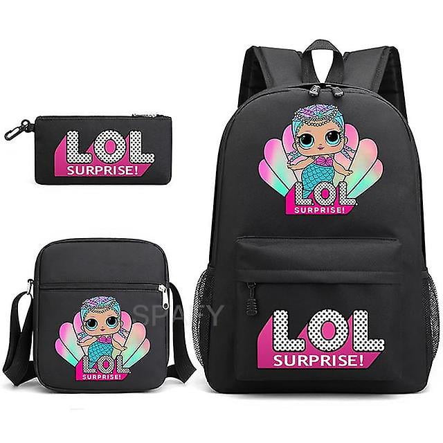Junzhexiangsheng New Lol Surprise Doll Cartoon Backpack Children School Bags For Girls Kids Schoolbags Book Bag Primary School Student 3pcs
