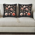thumbnail image 3 of Set of 2 18x18in Throw Pillow Covers - Elegant Black Floral Design with Pink & Peach Roses Perfect for Couch Bed or Car Decor, 3 of 8