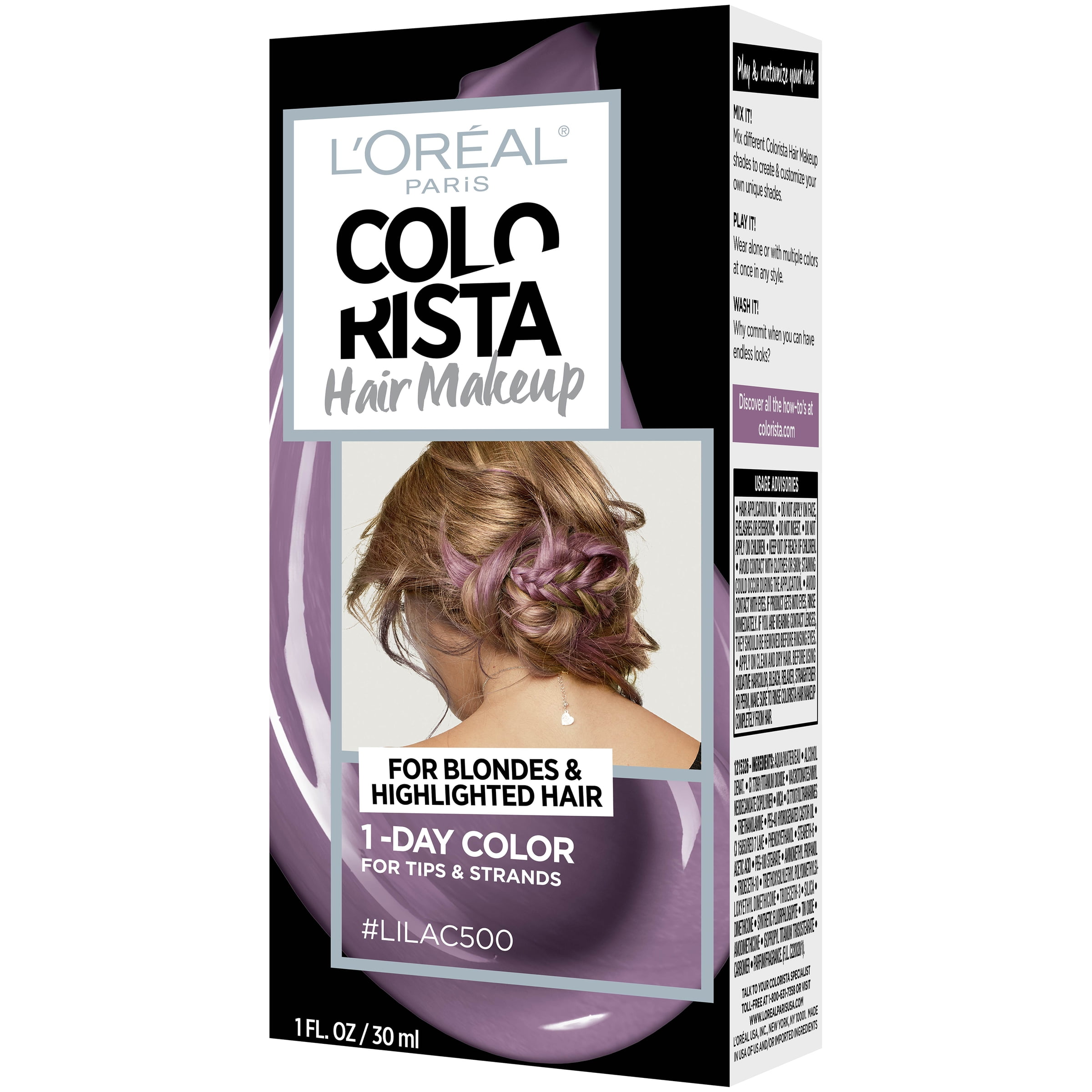 L'Oreal Paris Colorista Hair Makeup 1-Day Hair Color, 500 Lilac (for blondes),  1 fl. oz. - Walmart.com