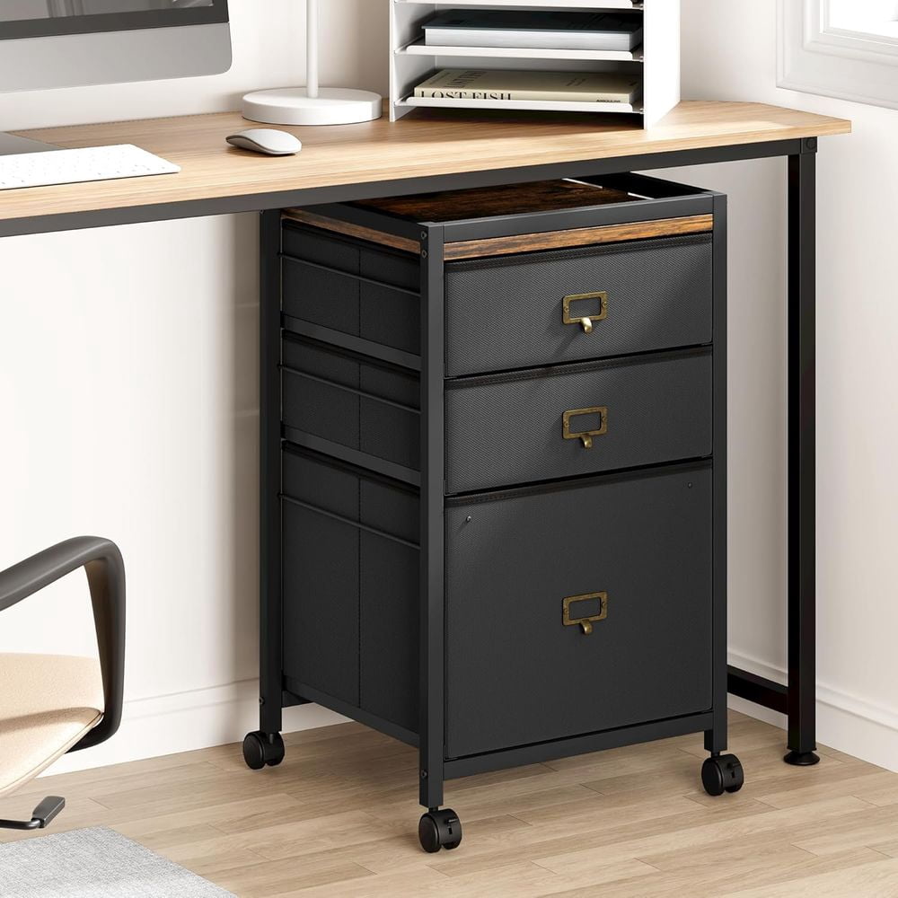 MIDOQIN 3 Drawers Mobile File Cabinet, Rolling Filing Cabinet Fits Letter Size or A4 Fabric Printer Stand, Small Storage Cabinet Under Desk for Home Office