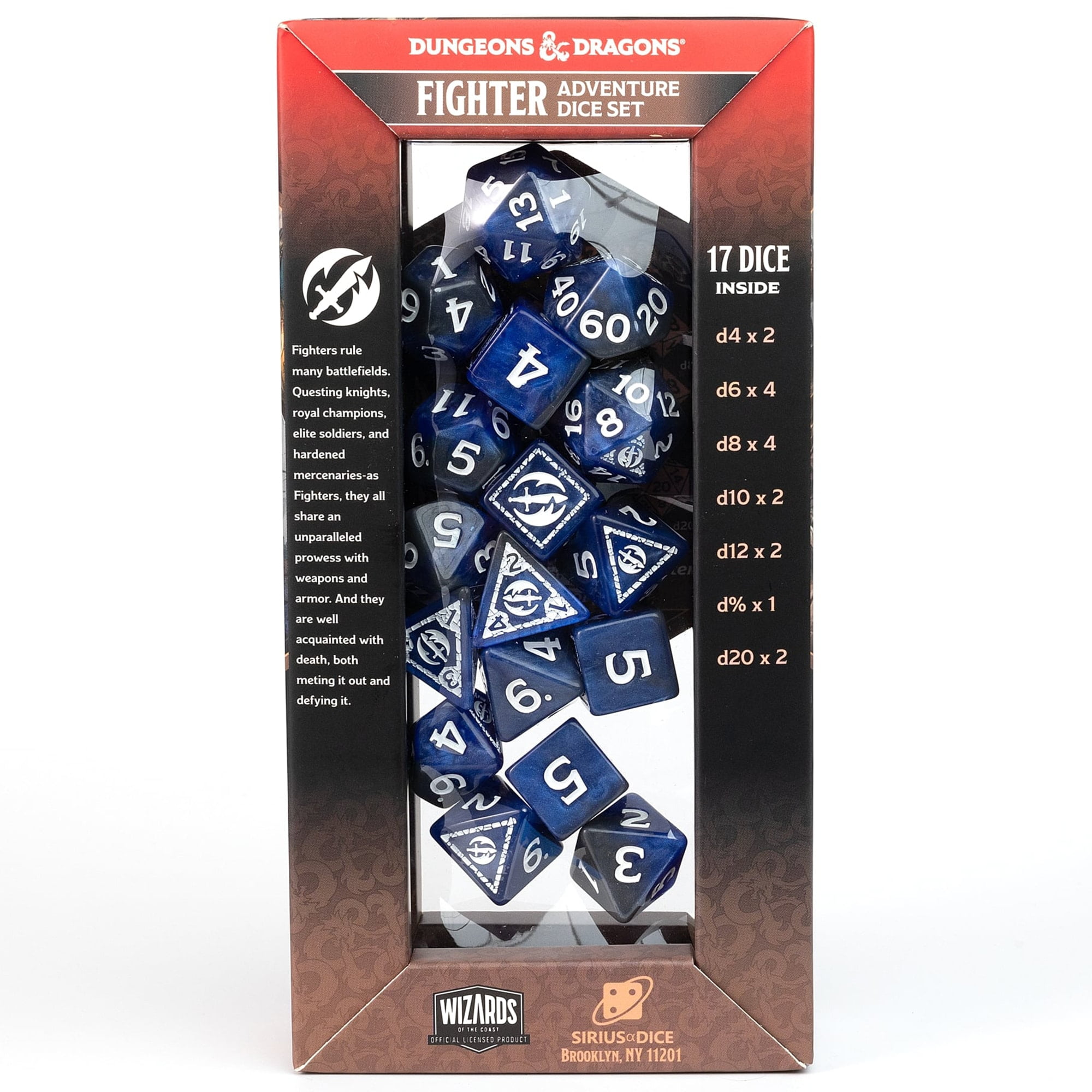 Dungeons & Dragons: D&D Adventure Dice: Fighter - Blue - 17pc RPG Die Set, Class Symbols, Roleplaying Game Accessory, Sirius Dice, Officially Licensed