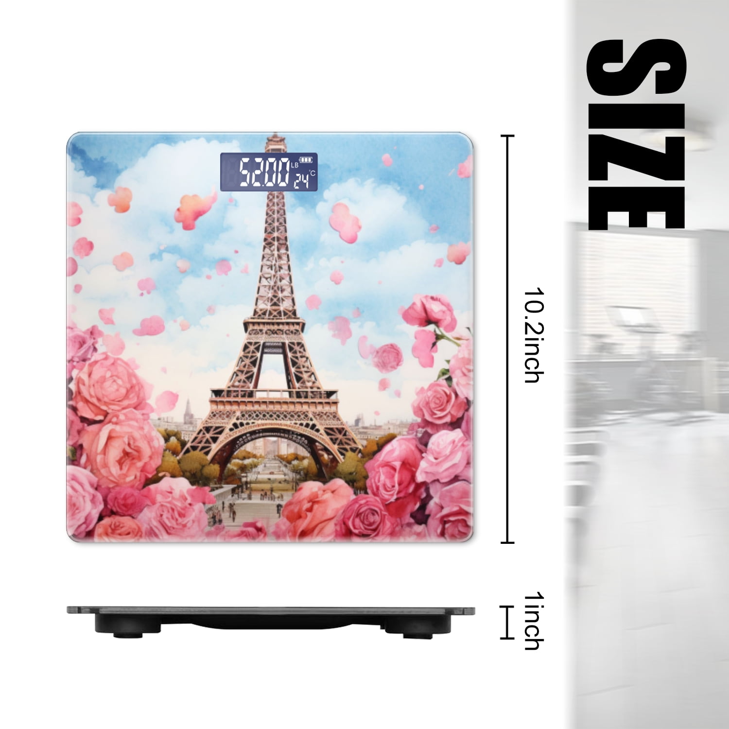 Bathroom Scale, Highly Accurate Digital Body Scale,Precisely Measures Weight up to 400 lbs-Watercolor Painting Of The Eiffel Tower In Paris