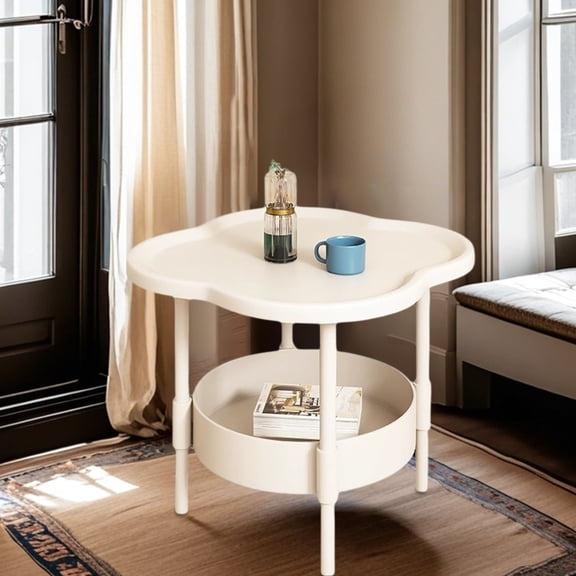 Yeciiwht Cream Cloud Shaped Night Stand with Storage Shelf White 2 Tier Side Table Small Nightstand for Bedroom Living Room Home Decor