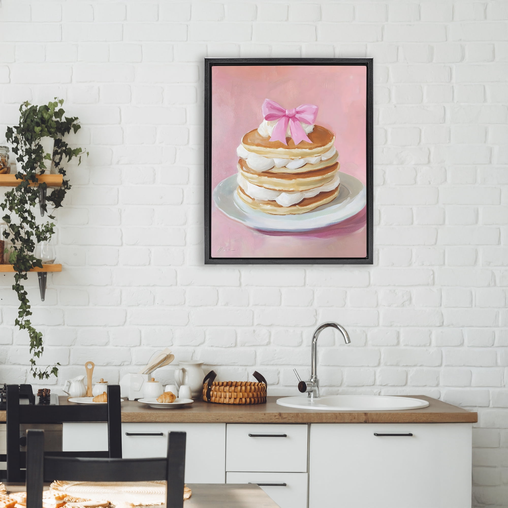 Stupell Industries Coquette Pancakes with Whipped Cream Black Framed Floater Canvas Wall Art, design by The Prints Vibe