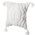 thumbnail image 4 of 16" Handwoven Cotton Throw Pillow Cover with White Tufted Stem Pattern and Black Tassel Corners with Filler, White, 4 of 7