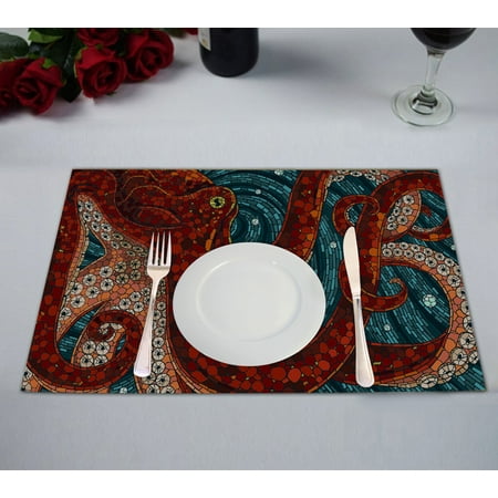 

GCKG Ocean Octopus Placemat Ocean Octopus Table Placemat 12x18 Inch Set of 2