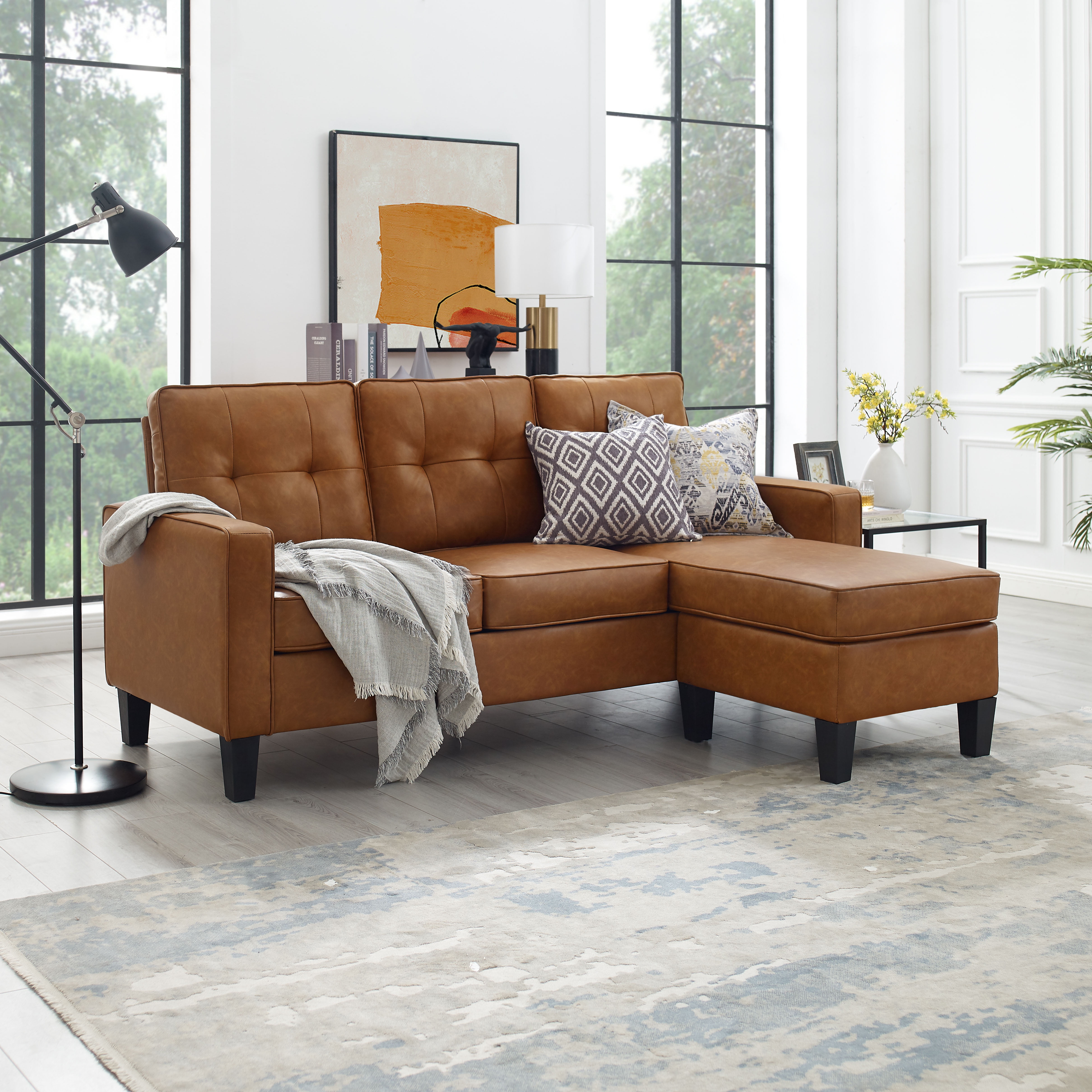 Mainstays Faux Leather Apartment Reversible Sectional Brown