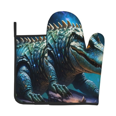 

KLL Starry Sky Colorful Crocodile A Pattern Oven Mitts and Pot Holders 2pcs Sets for Kitchen Oven Mitt Heat Resistant 536°F Oven Gloves for Kitchen Cooking and Baking