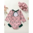 thumbnail image 3 of Infant Baby Girl One Piece Swimsuits Toddler Long Sleeve Ruffle Floral Print Jumpsuit with Hat Rash Guards Beach Bathing Suit 3-24M, 3 of 8