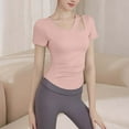 thumbnail image 2 of YUGYXL Workout Tops for Women Breathable Cutout Crewneck Short Sleeve T-Shirts Casual Slim Fit Gym Workout Yoga Basic Tee Pink XL, 2 of 7