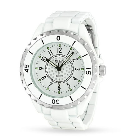 Geneva Bracelet Link Watch Round Dial Bezel Link Wrist Band Bracelet Fashion White Watch For Women For Teen Stainless Steel ()