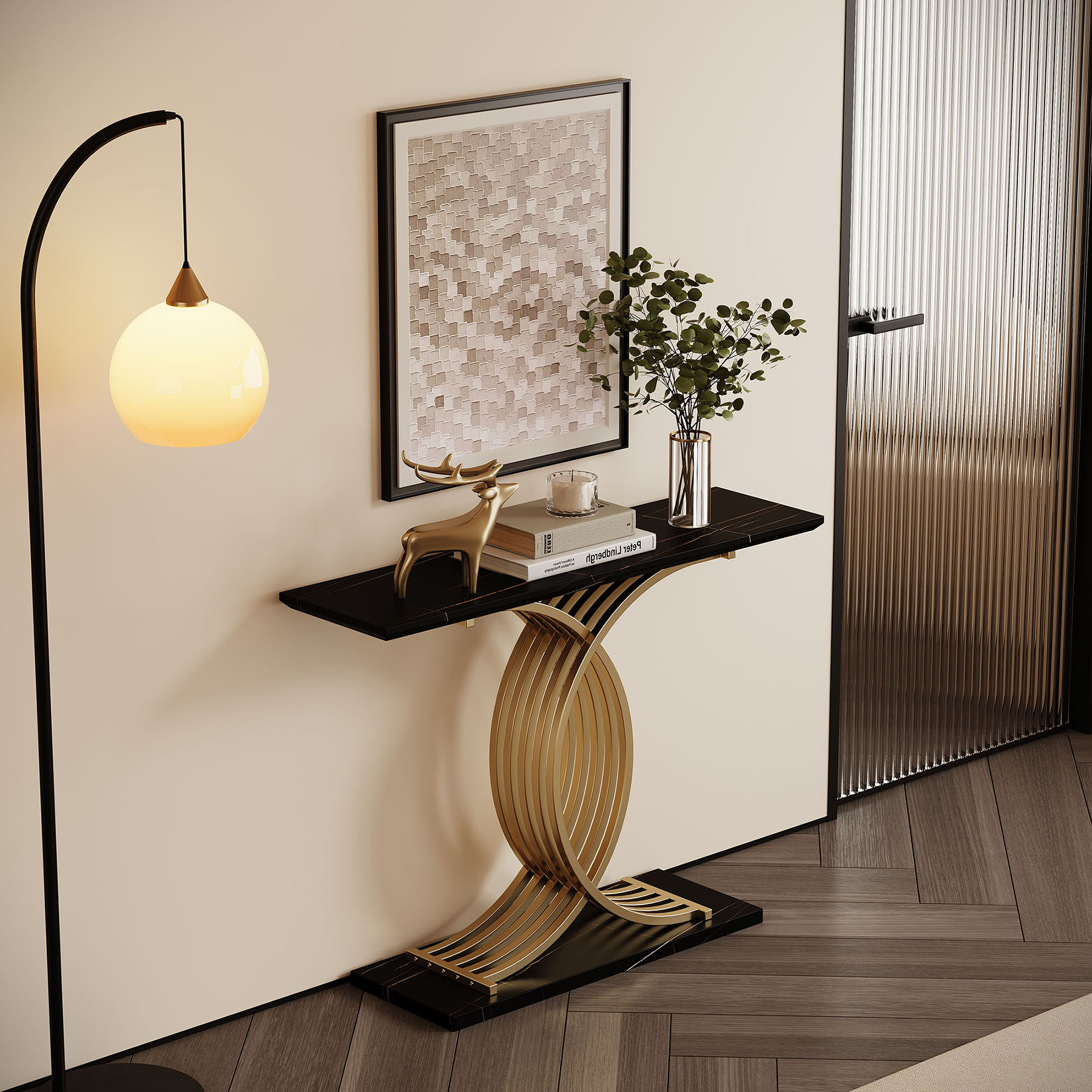 S-HOME Gold Intertwined Metal Legs Accent Table Stylish Console Table For Luxury Entryway Decor