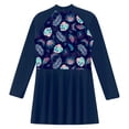 thumbnail image 4 of Alvivi Big Girls Floral Long Sleeve Zip Back Swimdress Beach Sun Cover Up Shirts Swimsuits Navy Blue 12, 4 of 5