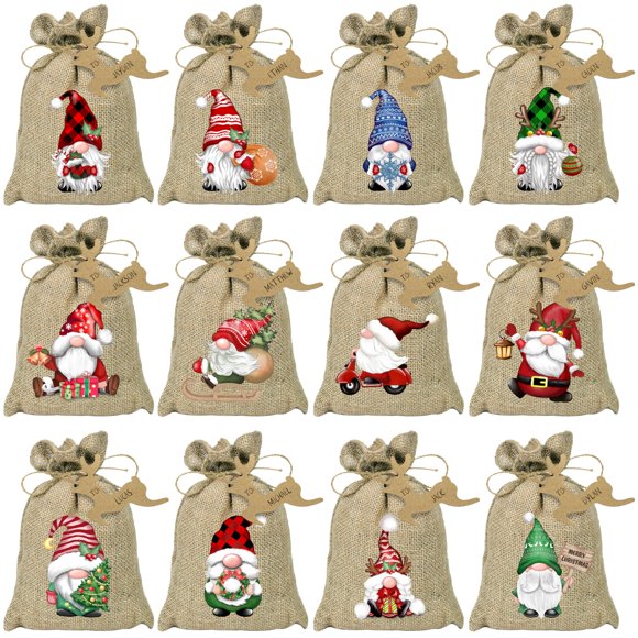 Bolsas navideñas de arpillera para regalos, 24 unidades, boramdo, gnomos