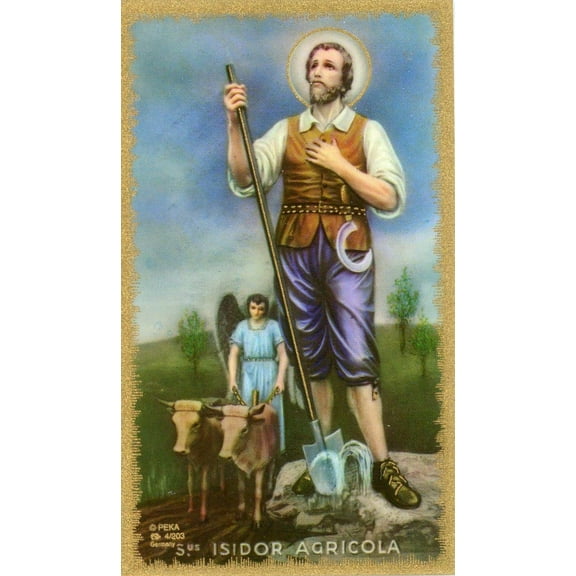 St. Isidore holy card - laminated - Pack of 25