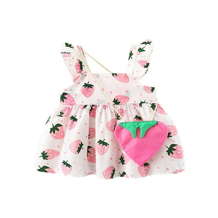

Fesfesfes Toddler Kids Dress Child Baby Girl Summer Cute Strawberry Print Dress + Small Satchel