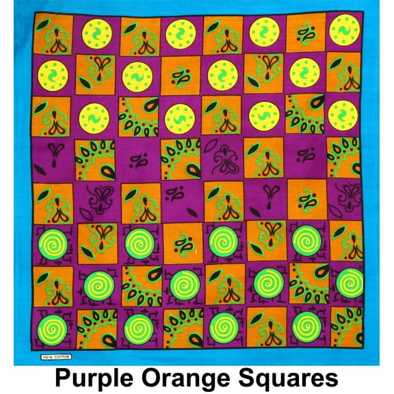 Purple Orange Square Print Designs Cotton Bandana (22 inches x 22 inches)