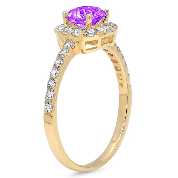 0.89 ct Princess Cut Natural Amethyst Halo Engagement Ring for Women in 18K Yellow Gold