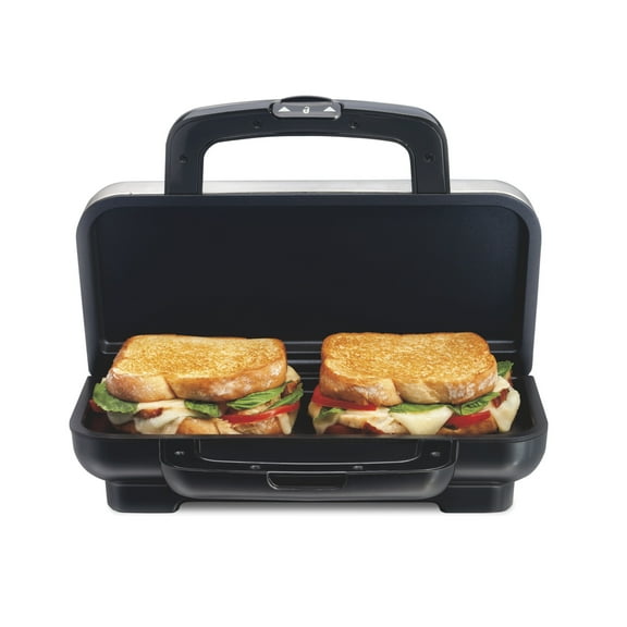 Proctor Silex Deluxe Hot Sandwich Maker with Nonstick Plates, Stainless Steel and Black