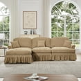 thumbnail image 3 of Modular L Shaped Sectional Couch with Ottoman, Chaise Lounge Sofa with Removable Ruffles Pleats Skirts, 3-Seat Deep Seat Sofa for Living Room, Light Coffee, 3 of 7