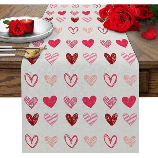 Camino de mesa para el día de San Valentín, hogar, comedor, sala de estar, mesa de comedor, decoración de vacaciones para interiores y exteriores, mantel