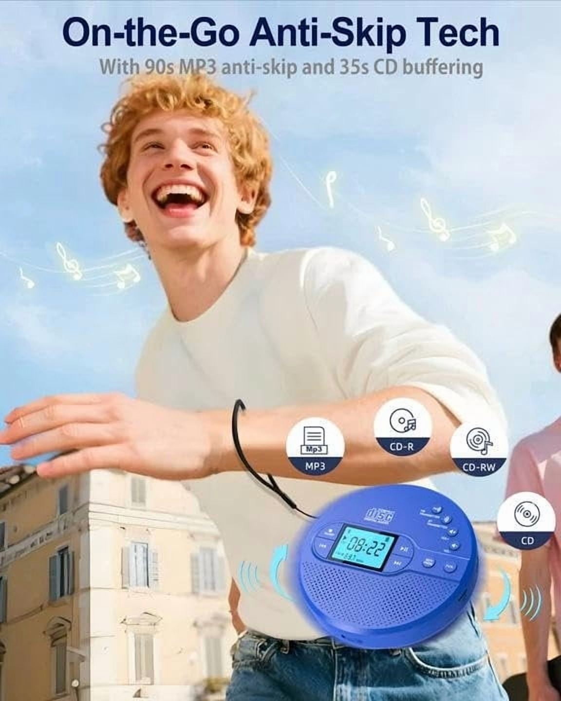 NEW 2026 CD Player Portable with Bluetooth, Greadio 2000mAh Rechargeable Discman CD Player for Car（Blue)