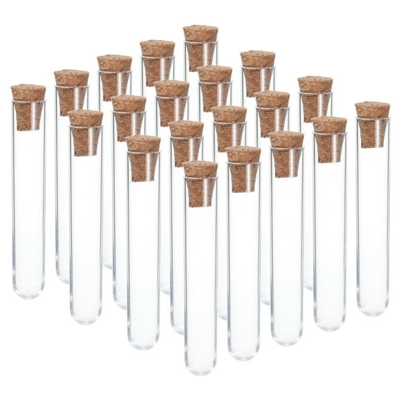 Unique Bargains 5ml Plastic Test Tubes with Cork Stoppers, 20Pcs 75x12mm Tubes Lab Use, Clear