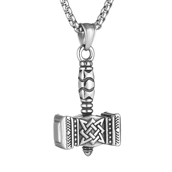 HZMAN Norse Viking Thors Hammer Mjolnir Necklace Stainless Steel Amulet Pendant with 22 2 Chain Jewelry Gift for Men