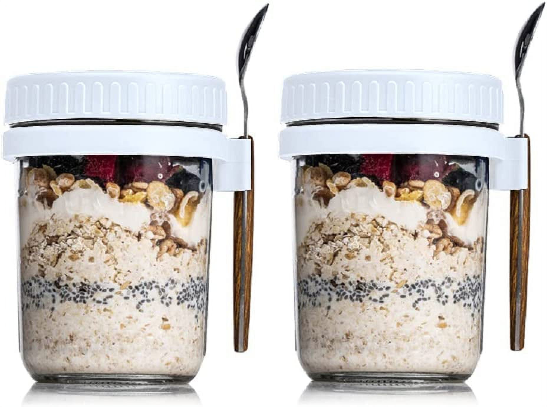EJWQWQE Overnight Oats Container With Lid And Spoon, Overnight Oats Jars,  Portable Mason Jars With Lid For Cereal Container Capacity 350ML 