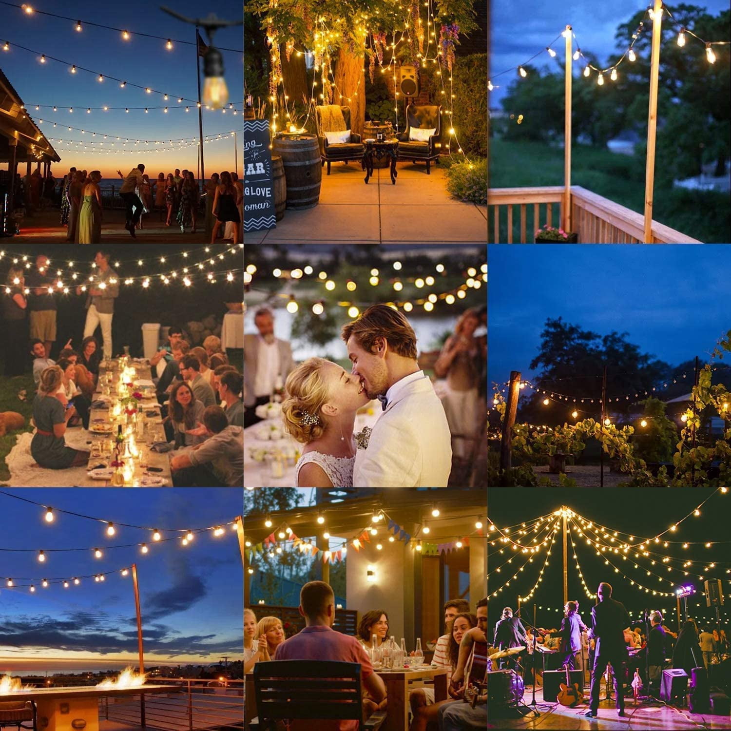Sanfant 51ft Outdoor String Lights IP65 Waterproof Lights with 15+1 Edison Shatterproof Bulbs for Balcony Backyard Yard