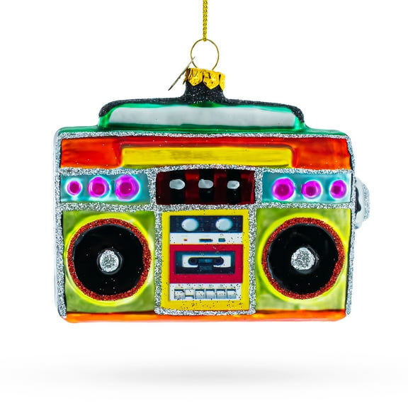 Vintage Cassette Player Boombox Glass Christmas Ornament