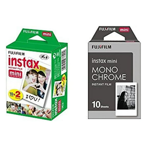 Fujifilm Instax Mini Instant Film 2-PACK BUNDLE SET, Twin Pack Film ( 20 )   Film Monochrome ( 10 ) for Mini 90 8 70 7s 50s 25 300 Camera SP-1 Printer