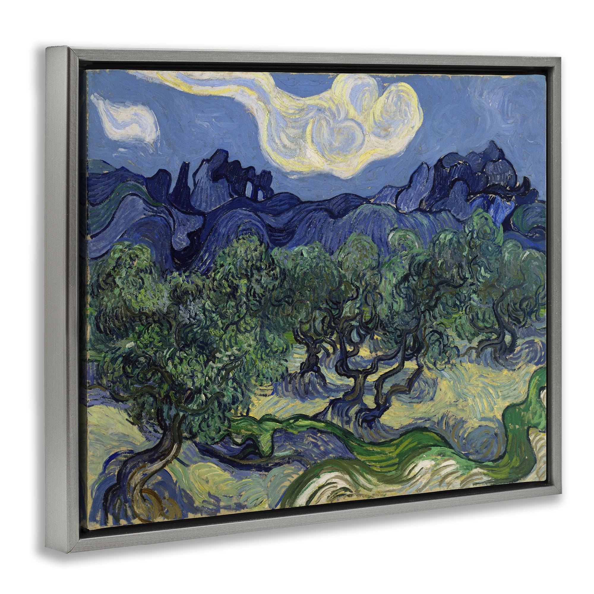 Stupell Industries Van Gogh Olive Trees Landscape Landscape & Nature Painting Gray Floater Framed Canvas Art Print Wall Art, 31 x 25