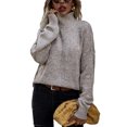 thumbnail image 3 of UKAP Pull pour Femmes, Col Roulé, Manches Longues, Tricoté, Décontracté, Hiver, Kaki Clair L, 3 of 6