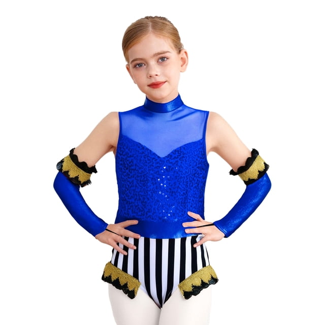 LiiYii Robe de Cirque pour Filles Halloween, Maître de Piste Magicien, Combinaison Sans Manches à Sequins, Bleu Marine 6