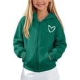 thumbnail image 4 of Spazoro Girls Zip Up Hoodie Jacket with Pockets, Long Sleeve Ribbed Cuffs Loose Fit Heart Graphic Kangaroo Pocketsper Hooded Sweatshirt Outerwear for Cold Weather Green Size 5-6, 4 of 8