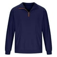 thumbnail image 6 of Miluxas Men Zipper Style Solid Color Stand Collar Long Sleeves Small Squares Sweater Navy, 6 of 7