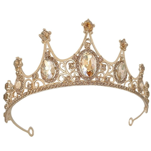 PAMINGONO Rhinestone Crown Golden Women Wedding Bridal Tiaras 1Set 6.0In