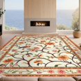 thumbnail image 2 of Design&I 3'x5' Washable Accent Rug Pet Friendly & Non-Slip Built-In Grip Retro Mid Bird Eclectic Boho Century Vines Orange Funky Burnt for Bedroom, Walk-in Closet, 2 of 7
