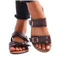 thumbnail image 6 of Womens Brown Flat Slide Sandals Adjustable Two Band Buckle Faux Faux Leather Casual Summer Beach Shoes,Size 7, 6 of 6