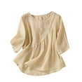 thumbnail image 3 of UVEASISHA Womens Cotton Linen Top 2025 Summer Retro Embroidered Gauze Tops 3/4 Sleeve Dressy Casual Beach Boho Blouse Yellow XL, 3 of 5