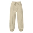 thumbnail image 4 of ZHYou No Boundarie Sweatpants for Women Fleece Multi Vertical Seam Drawstring High Waist Loose Cuffed Leg Joggers with Side Pockets,Beige,Size 2XL, 4 of 6