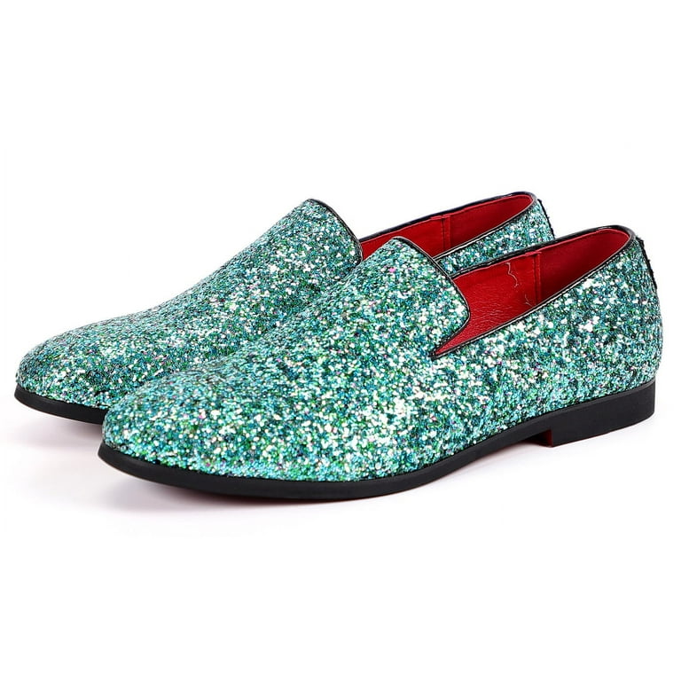 Santimon Men Dress Shoes Glitter Loafers Slip On Casual Wedding Party Formal  Shoes Cyan 12 US - Walmart.com
