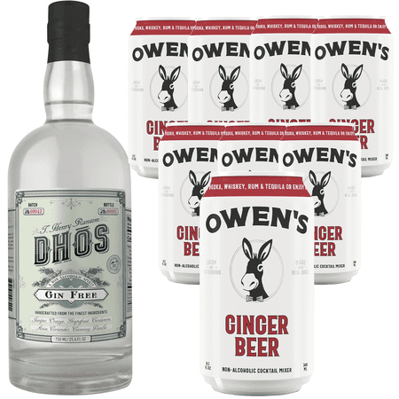 Dhōs Handcrafted Non-Alcoholic Gin 750 ML Bottles w Pack Owen’s Mixers Ginger Beer 8.2 OZ Cans - Perfect for Mocktails - A