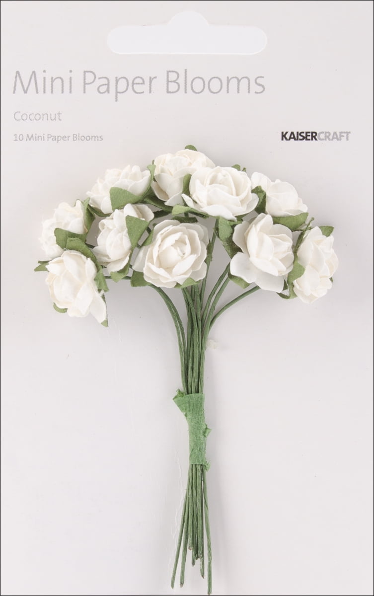 Mini Paper Blooms .5" Flowers W/Wire Stems 10/PkgCoconut