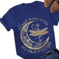 thumbnail image 3 of Femmes T-shirt Imprimé Manches Courtes Top Top T-shirt Col Rond Été Blouse Décontractée, Bleu, 4XL, 3 of 5