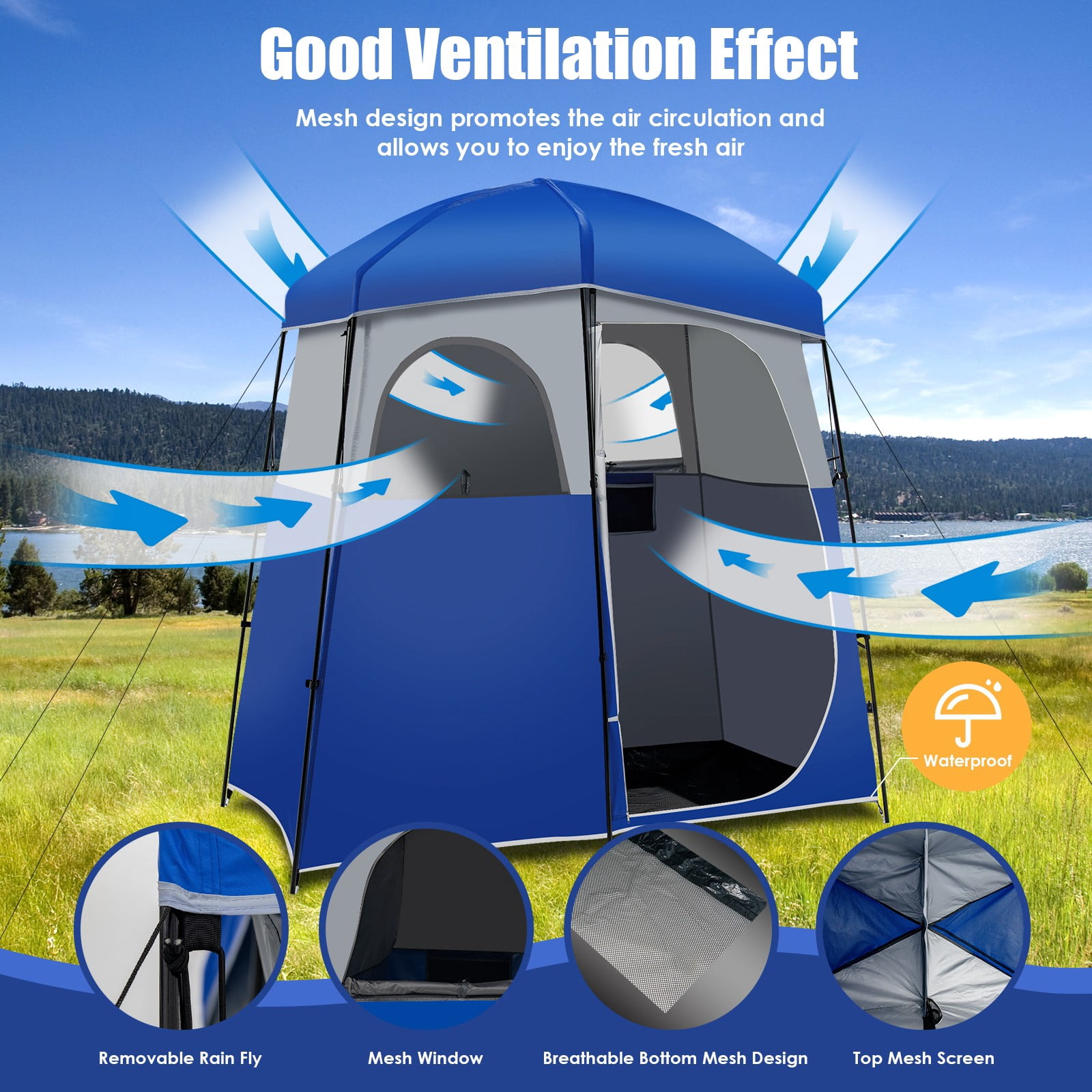 LINJH Double-Room Camping Shower Toilet Tent with Floor Oversize Portable Storage Bag