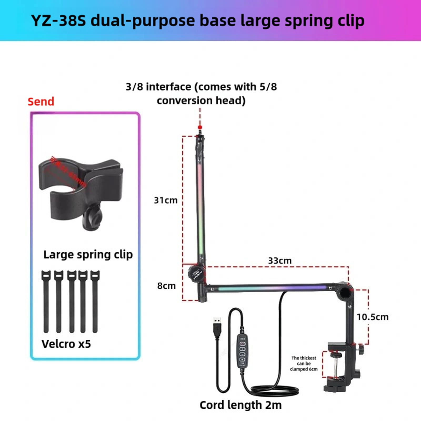 Heavy Duty Microphone Stand Boom Arm Desktop Mic Stand for Most Mic Easy Installation Microphone Boom Arm with Light