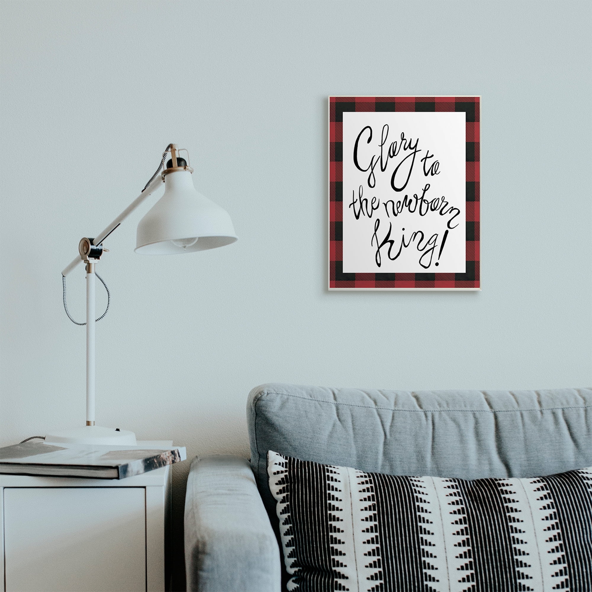 Stupell Industries Glory to Newborn King Checker Plaid Christmas Phrase Holiday Painting Wall Plaque Art Print Wall Art, 13 x 19